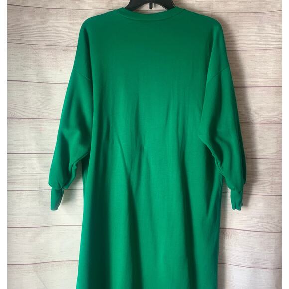 Vintage Beanzie Green Cat Nightgown Shirt Dress 1990s Fuzzy Cat Applique Bell - Picture 7 of 15